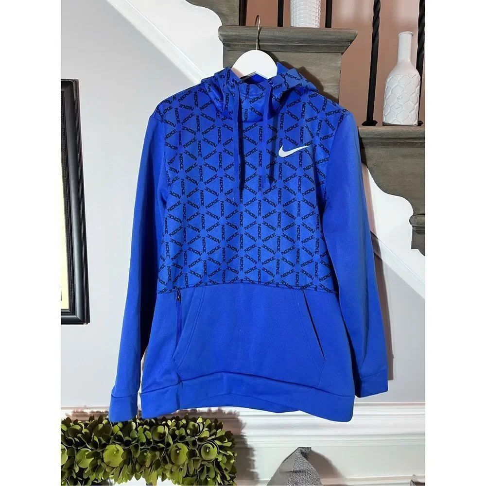 Nike Mens Therma Fit Geo Print Royal Blue Hoodie sz M NWOT
